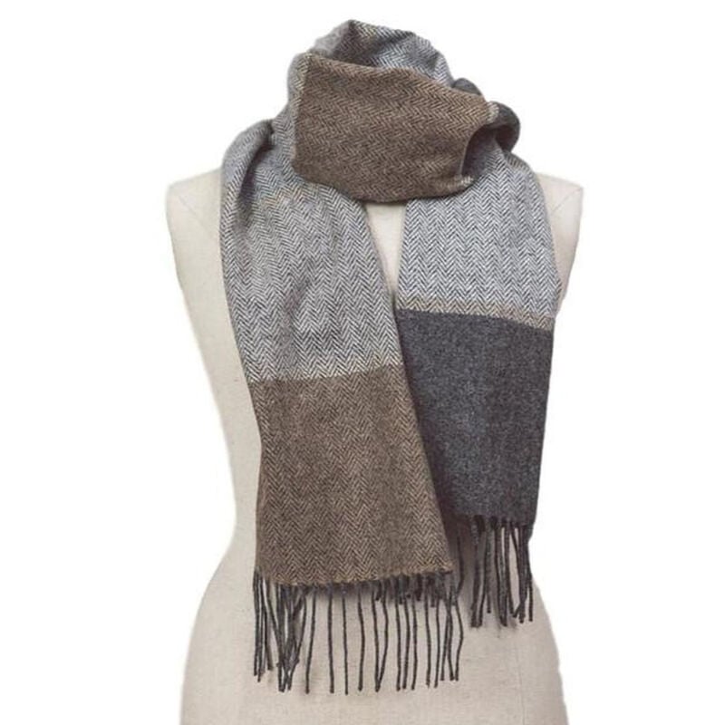 Foxford Classic Woollen Scarf With Rolled Fringe  Grey/Camel Colour