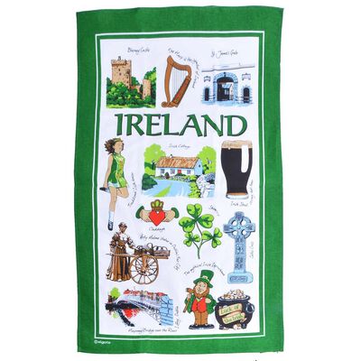 Iconic Ireland T-Towel Designed With Various Irish Symbols And Landmarks