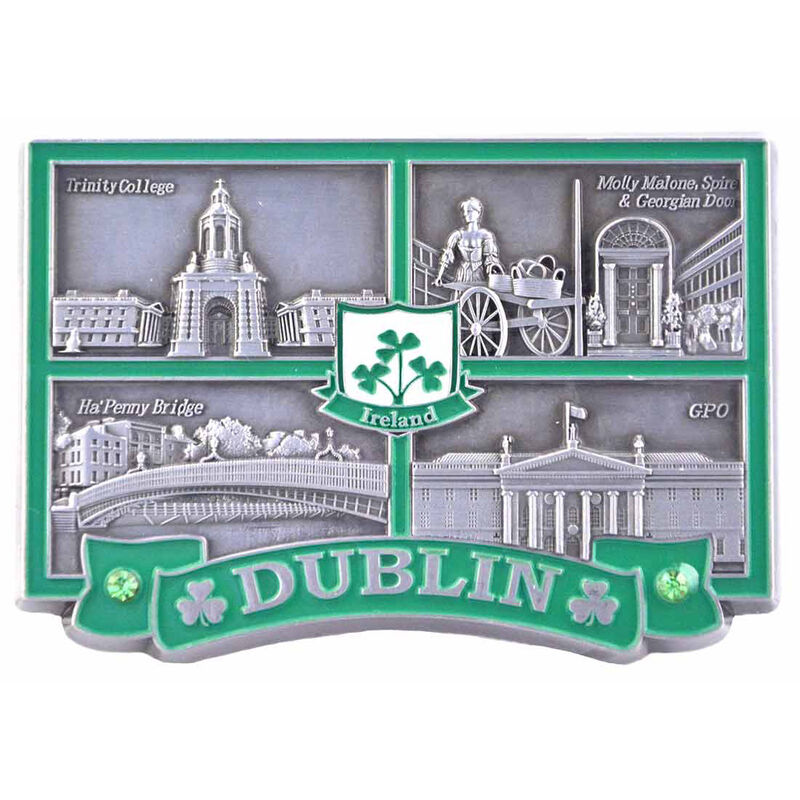 Irish Metal Magnet With Postcard Design And Landmarks Of Dublin