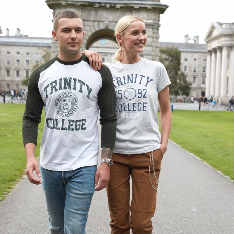 Trinity College Long Sleeved Shirt With College Seal Design  White And Green
