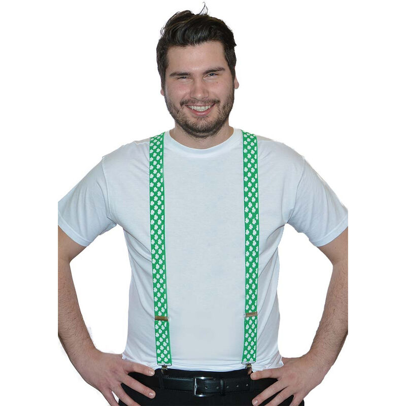 Green Suspenders With White Shamrocks