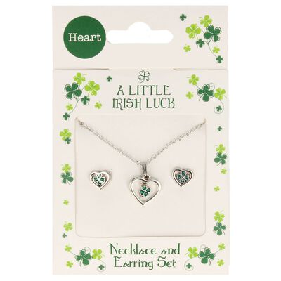 A Little Irish Luck Heart Framed Green Shamrock Jewellery Set 