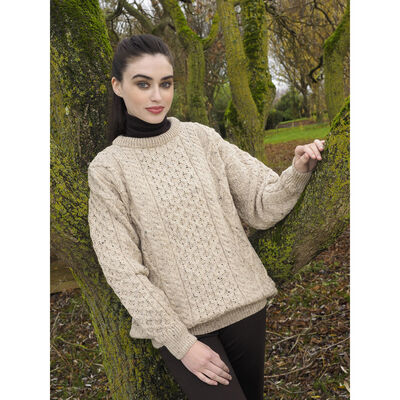 West End Knitwear Women's Aran Sweater Fleck Colour 100% Merino Wool