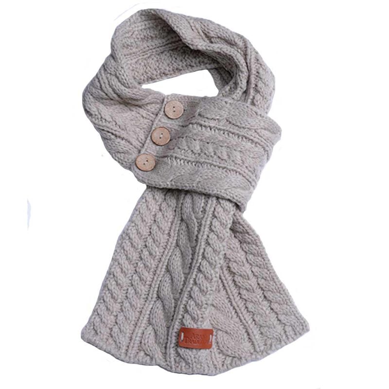 Oatmeal Wrap Scarf With Cable Knitted Design And Three Buttons
