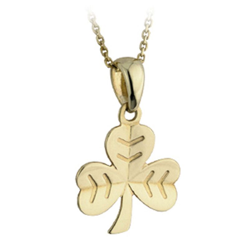 9 Carat Gold Ladies Herringbone Shamrock Design Pendant With Chain