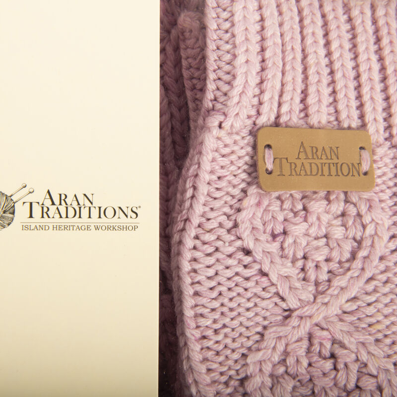Aran Traditions Gift Set - Aran Pastel Donegal Beanie Hat & Handwarmers Set, Pink Colour