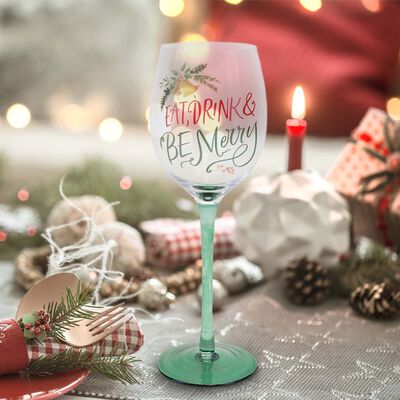 Eat Drink And Be Merry Christmas Wine Glass