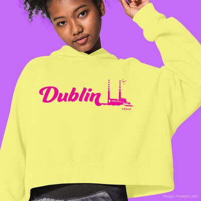 Green Island Yellow Cropped Hoodie with Dublin Print
