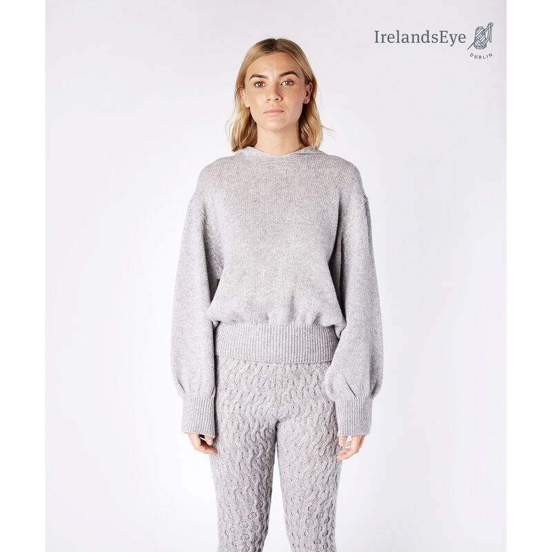  IrelandsEye Knitwear Jersey Cropped Hoodie, Soft Grey Colour