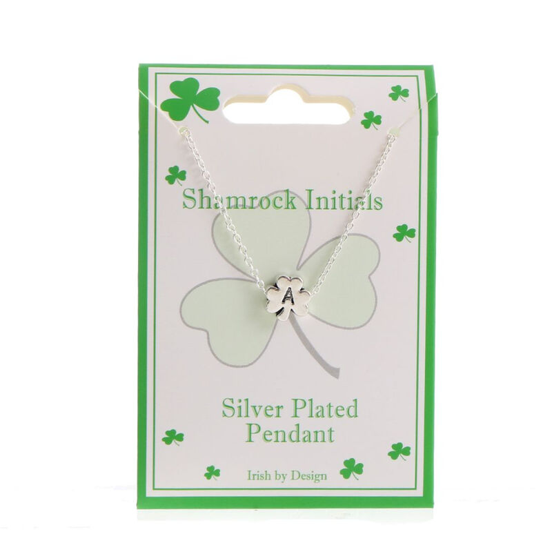 Shamrock With Initials Silver Plated Pendant  Choose Your Letter