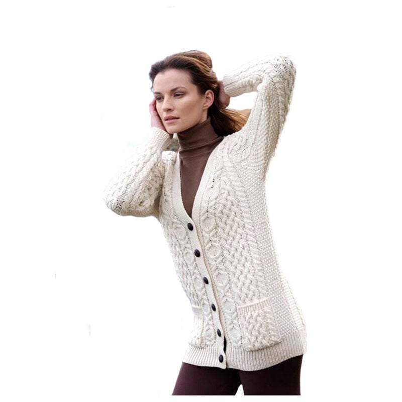 100% Merino Wool Boyfriend V-Neck Cardigan With Buttons, Natural Colour