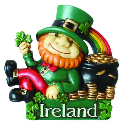Magnet With Ireland Leprechaun Lying Up Against His Pot Of Gold Under A Rainbow