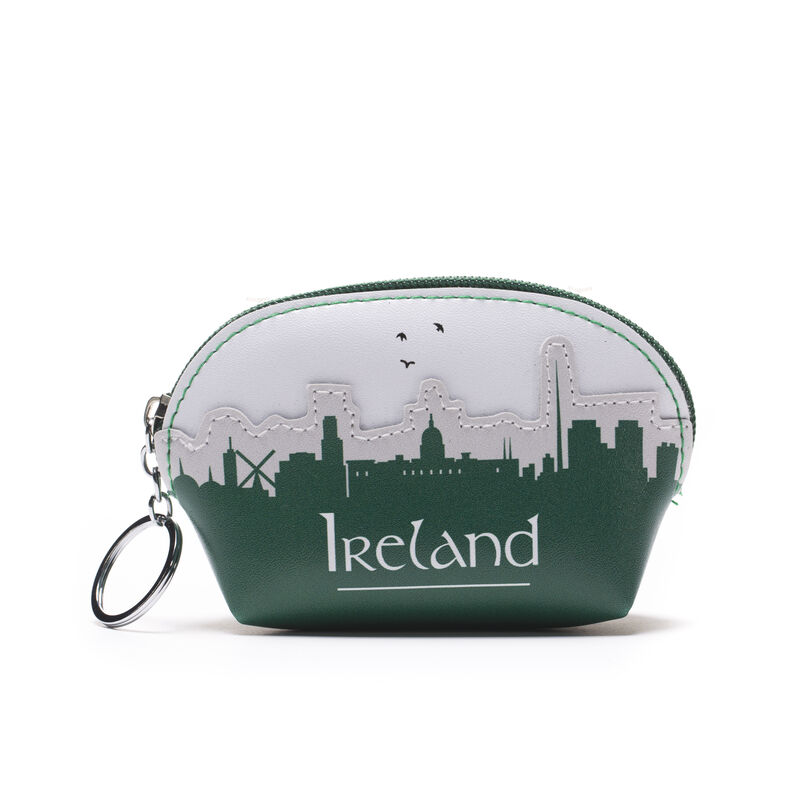 Green and White Leather Ireland Skyline Designed Purse In Clamshell Shape