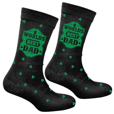 Black Socks with Worlds Best Dad and Green Shamrock Design