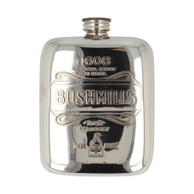 Stainless Steel Bushmills 40z Pocket Hip Flask, Comes In Gift Box