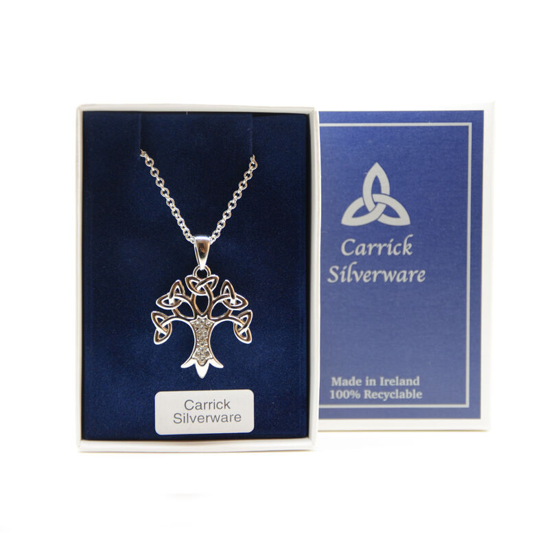 Silver Plated Carrick Silverware Celtic Tree of Life Pendant With Cubic Zirconia