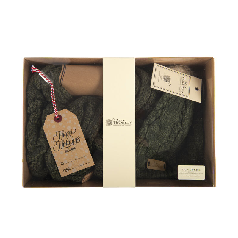 Aran Traditions Gift Set - Tammy Hat and Snood, Dark Green Colour