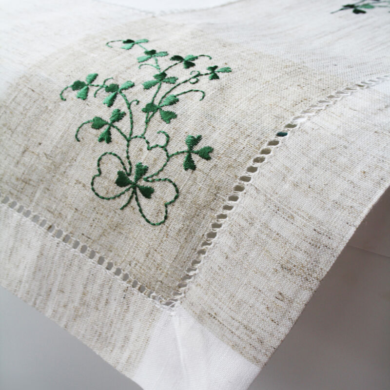 Pure Cotton Natural Tablecloth Designed With Shamrock Crochet, 36” X 36”
