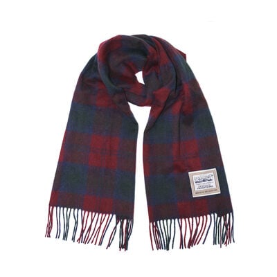 Heritage Traditions Wool Scarf With Burgundy  Red and Blue Tartan Design