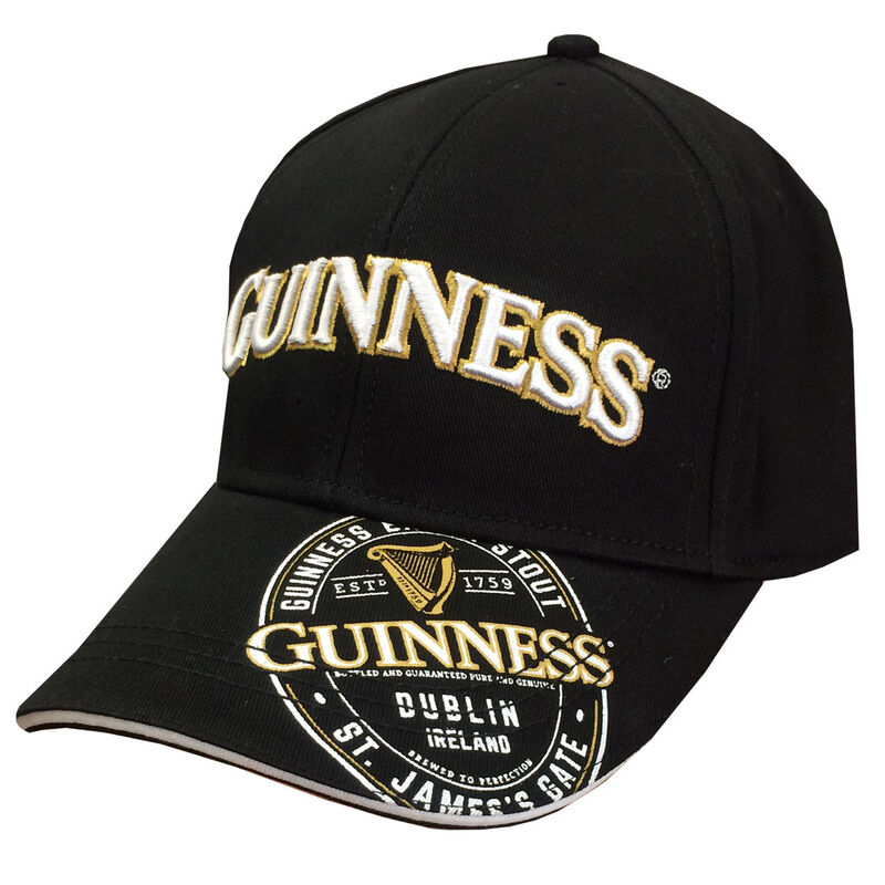 Guinness Extra Stout Logo Design Baseball Cap White And Gold Text Black Colour