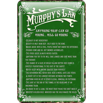 Murphy's Law Metal Sign 'Anything That Can Go Wrong.. Will Go Wrong'  Green Colour