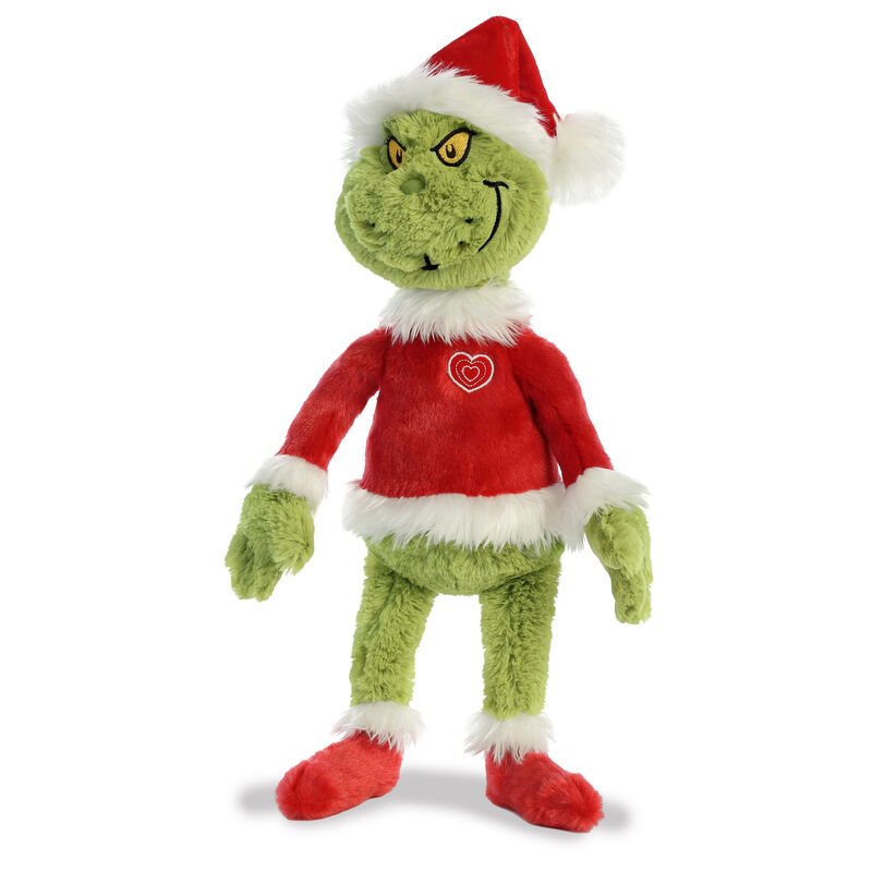 Christmas Grinch Soft Toy Wearing Red Santa Claus Hat & Outfit