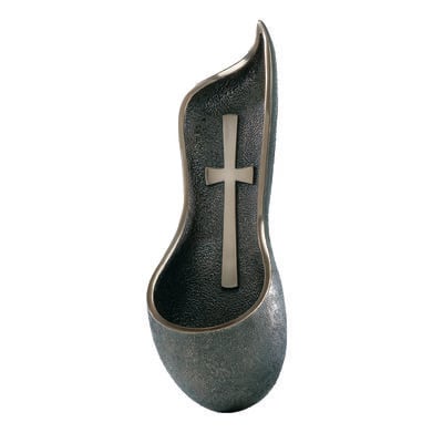 9.5" Bronze Holy Water Font With Cross Design
