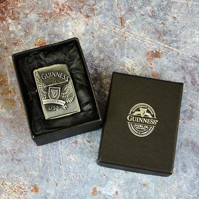 Official Guinness Wind-Proof Embossed Wings Oil Lighter With Engraving and Gift Box