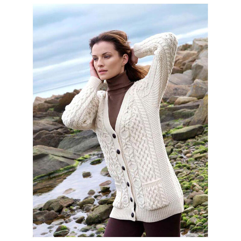 100% Merino Wool Boyfriend V-Neck Cardigan With Buttons, Natural Colour