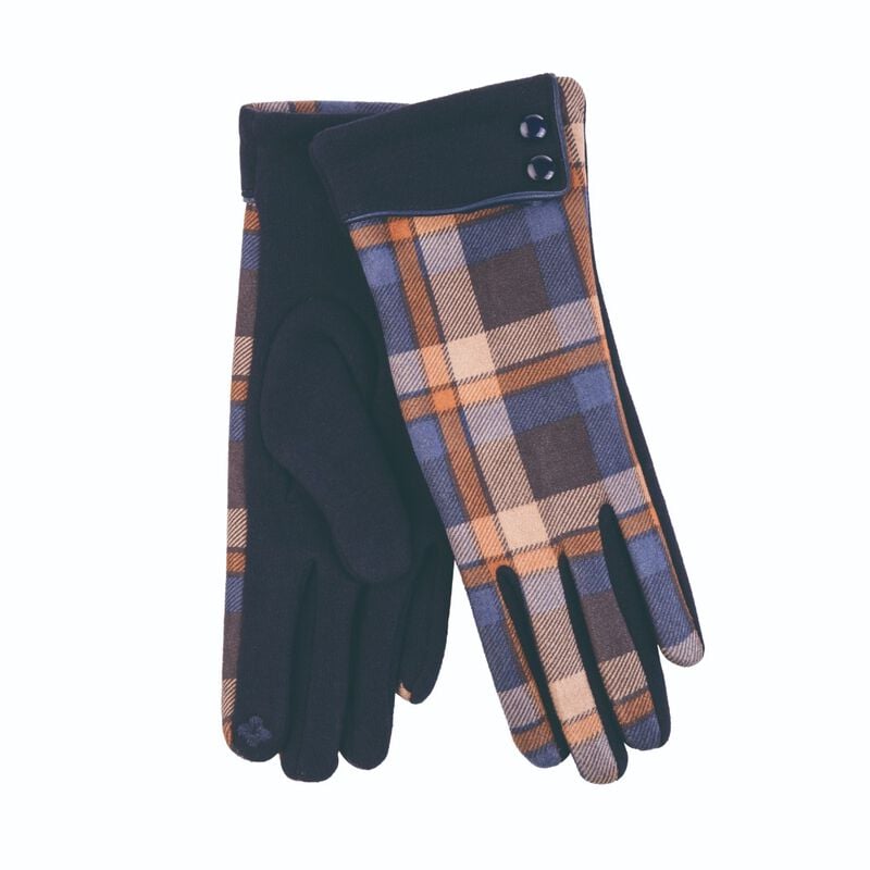 Tartan Traditions Ladies Gloves With Two Buttons  Navy Colour