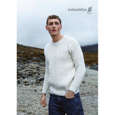 Cuileann Merino Wool Aran Crew Neck Sweater, Natural Colour