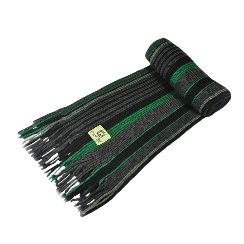 Celtic Irish Gents Acrylic Scarf With Green  Grey and Charcoal Thin Stripes 8” X 62”