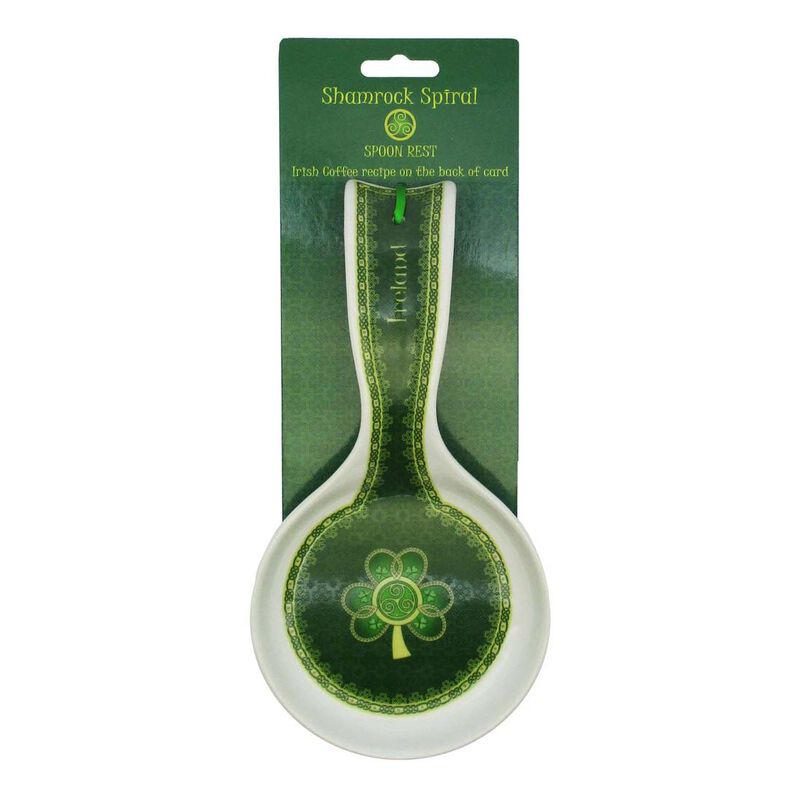Shamrock Spiral Ireland Spoon Rest With Green And Yellow Celtic Design
