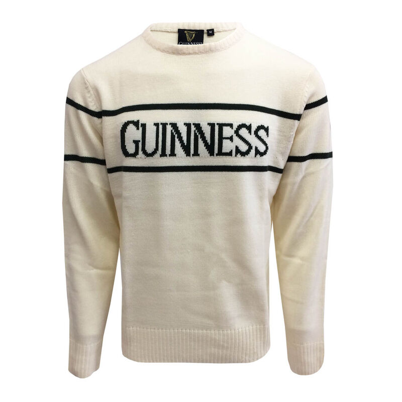 Official Guinness Men's Knit Sweater With Green Guinness Text  Cream Colour