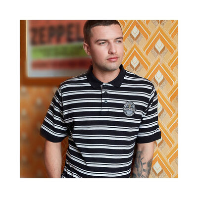Official Guinness Woven Polo Shirt With Black Grey And White Striped Design