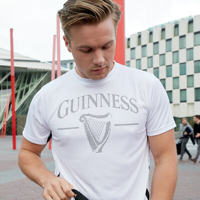 Men's Guinness Performance T-Shirt With Harp Logo Design, White Colour