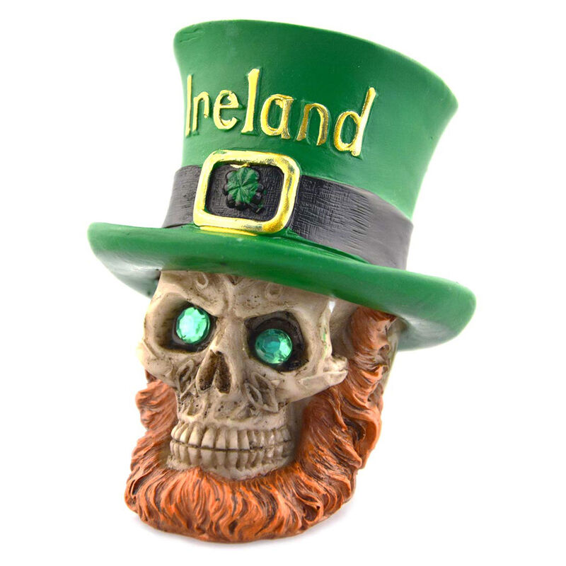 Irish Designed Leprechaun Skull With Sparkly Green Gem Eyes Design