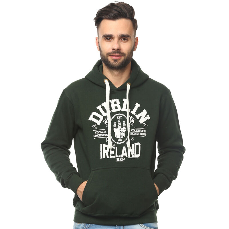 Pullover Hoodie With Vintage Dublin Ireland Print  Forest Green Colour