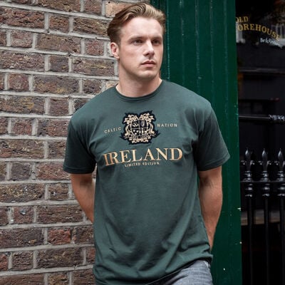 Celtic Nation Ireland Limited Edition T-Shirt With Crest Design, Green Colour