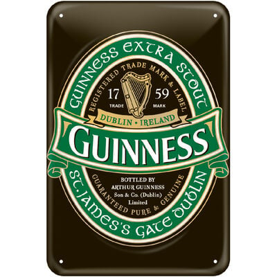 Guinness Metal Sign With Iconic Ireland Label (20Cm X 30Cm)