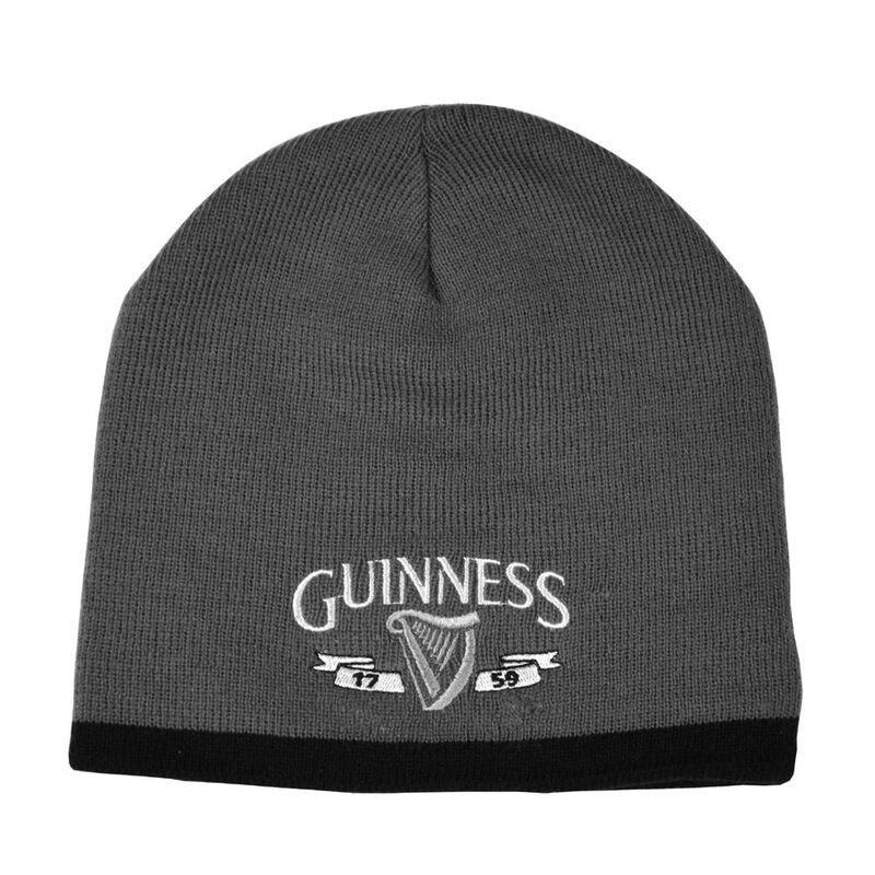Guinness Beanie Hat With Silver Logo And Black Trim  Grey Colour