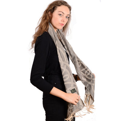 Traditional Pashmina Scarf With Celtic Knotwork Design  Grey Colour 