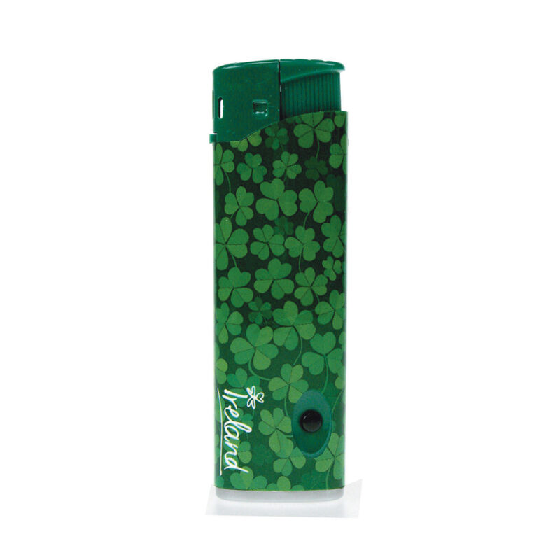 Electric Lighter With Green Shamrock Design And Blue Light