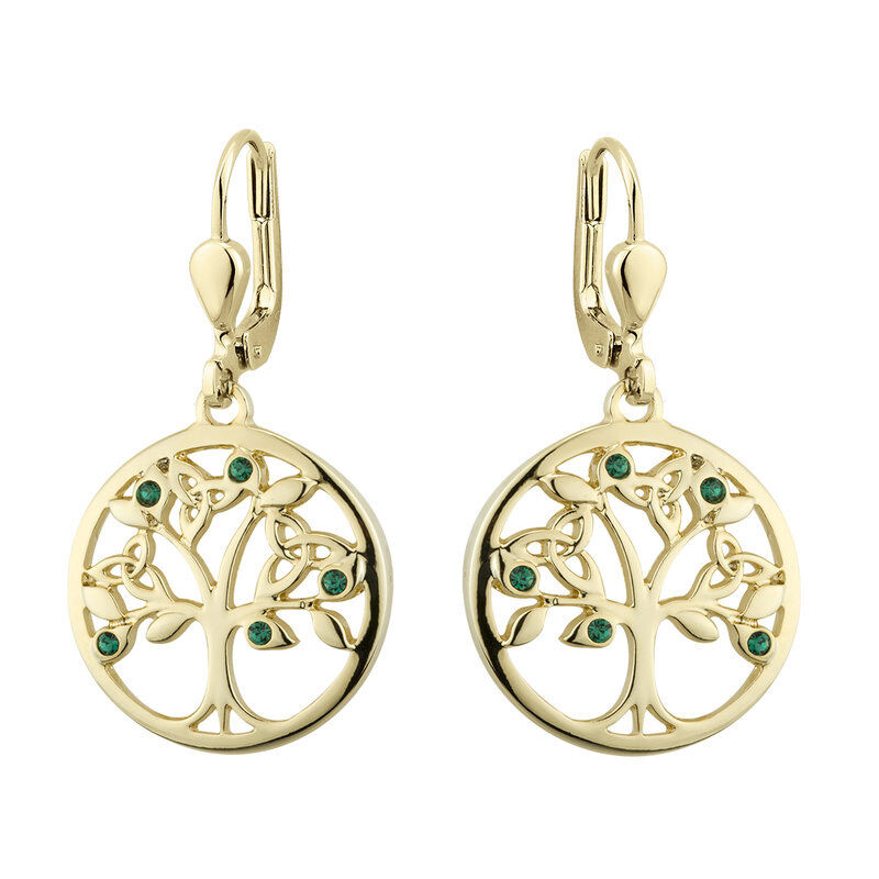Gold Plated Crystal Tree of Life Drop Earrings
