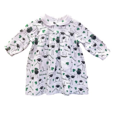 Babies Ireland Dress With Sheep And Shamrock Designs White Colour
