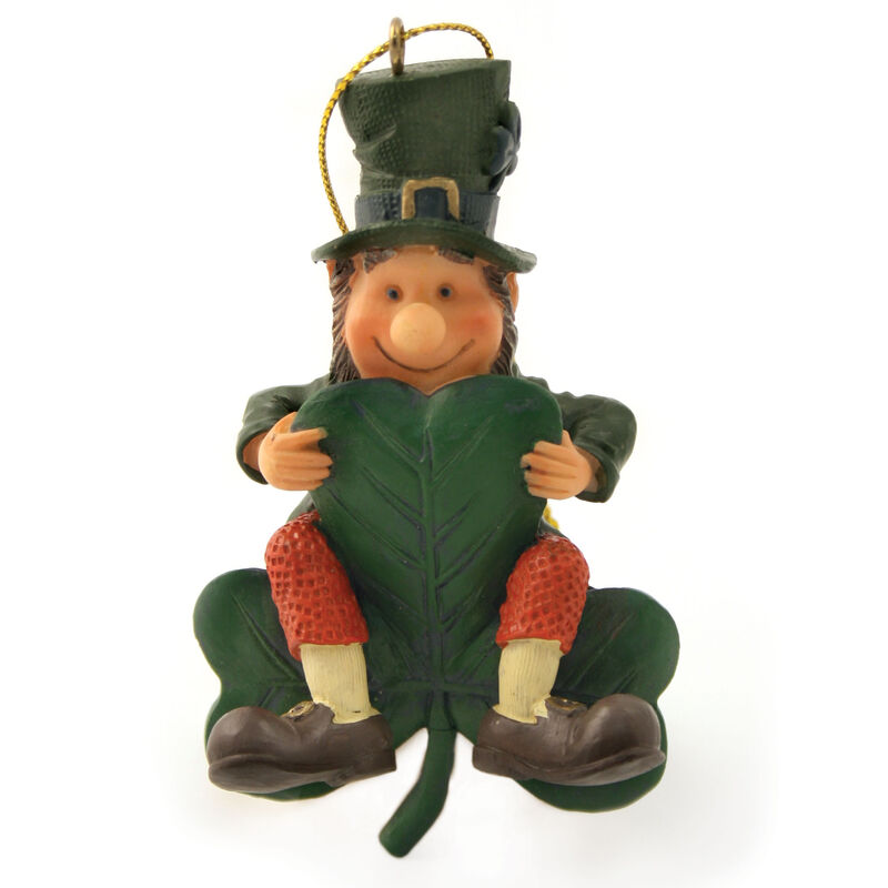 Finnian Hanging Decoration - Little Irish Man Sitting On Green Shamrock