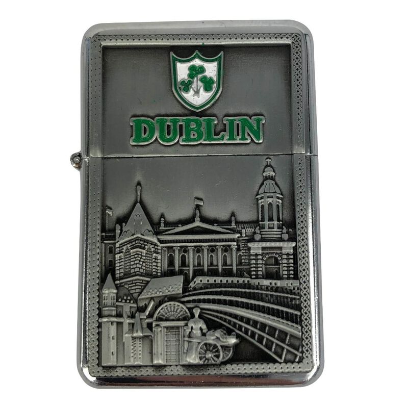 Dublin Designed Metal Oil Lighter With Shamrock Badge Design