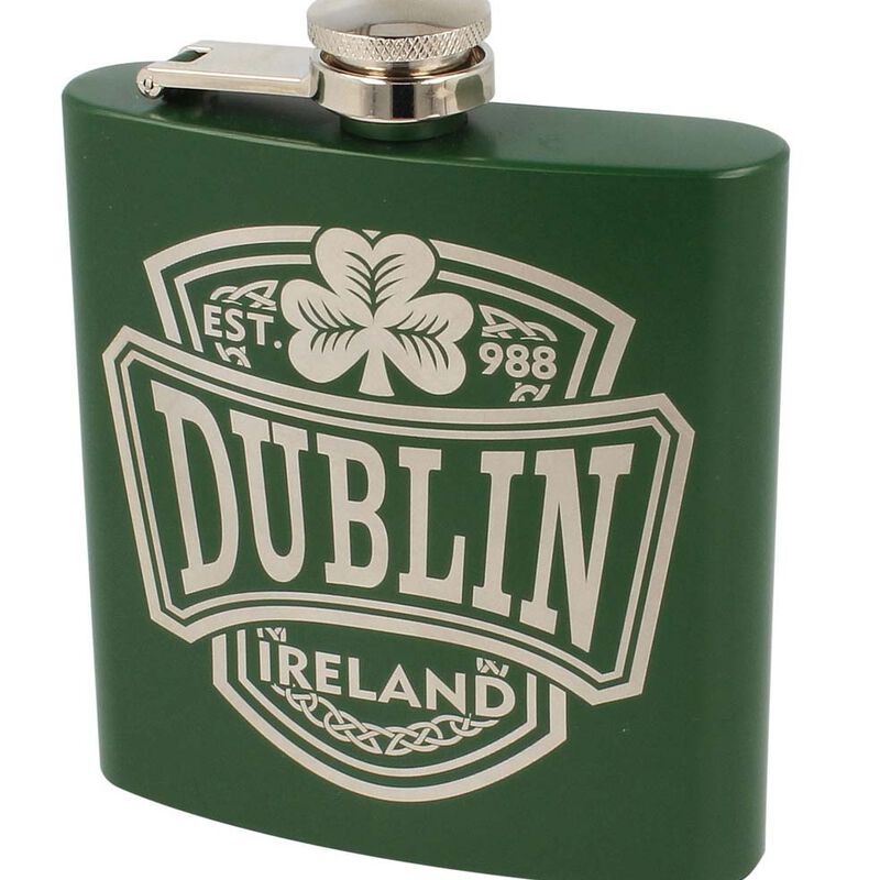 Dublin College 6Oz Stainless Steel Green Hip Flask With Oscar Wilde Quote