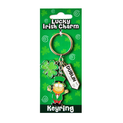 Irish Leprechaun Style Charm Keychain With Dublin Road Sign