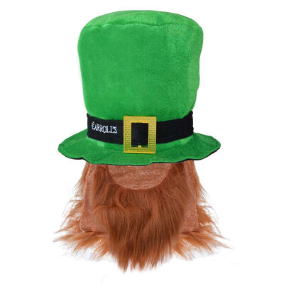 Quality Velour Green Leprechaun Top Hat With Red Beard & Hair